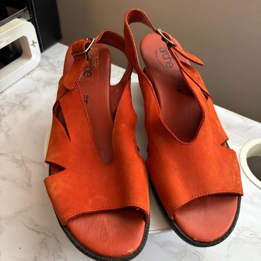 Arche Orange Suede Slingback Wedge Sandals Size 39